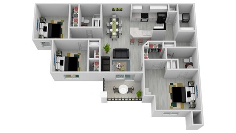 Floor plan for 3 beds, 2 baths, 1257 sqft